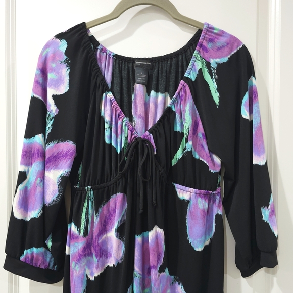 INC International Concepts Black Purple Turquoise Floral Dress, Fairycore, M - Picture 3 of 10